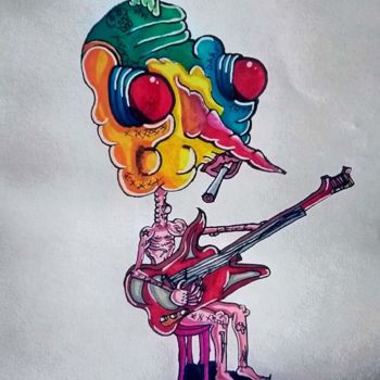 Tekening getiteld "Punky Bassist Show" door Amazeigh Bouzékri, Origineel Kunstwerk, Inkt