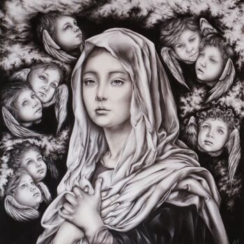 Zeichnungen mit dem Titel "Madonna degli Angeli" von Ambra Montemezzo, Original-Kunstwerk, Graphit Auf Karton montiert