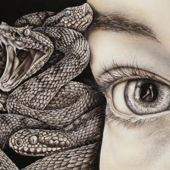 Drawing titled "Medusa" by Ambra Montemezzo, Original Artwork, Graphite Mounted on Cardboard