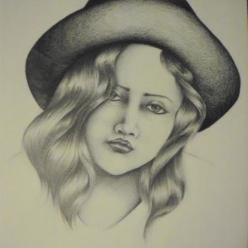 Drawing titled "Donna con cappello" by Ambra Notaro, Original Artwork, Pencil