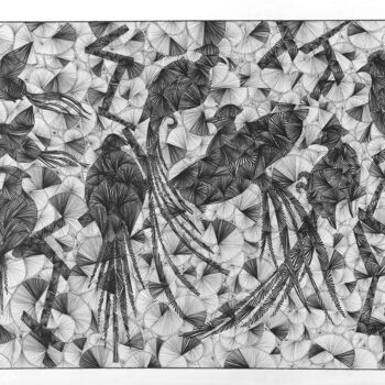 Dibujo titulada "Oiseaux N°1" por Ambraude, Obra de arte original, Tinta