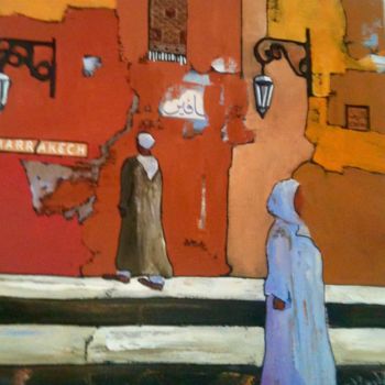 Painting titled "Marrakech" by Corinne Bouthau, Original Artwork, Oil