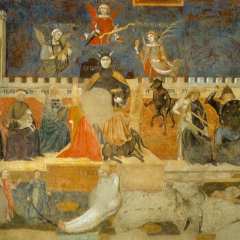Schilderij getiteld "Allégorie du mauvai…" door Ambrogio Lorenzetti, Origineel Kunstwerk, Encaustiek