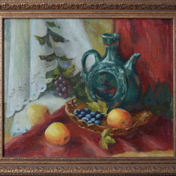 Painting titled "Red still life with…" by Alena Magomedova (a.m.create), Original Artwork, Oil