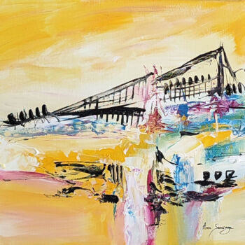 Pintura titulada "Au-delà du pont - t…" por Âme Sauvage, Obra de arte original, Acrílico Montado en Bastidor de camilla de m…