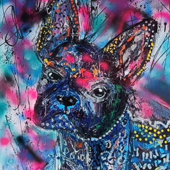 Картина под названием "Bulldog disco - tab…" - Âme Sauvage, Подлинное произведение искусства, Акрил Установлен на Деревянная…