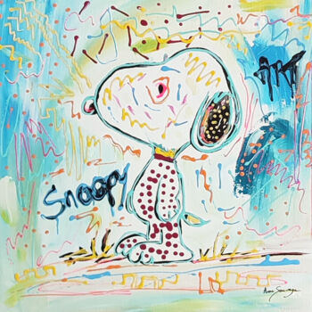 Malerei mit dem Titel "Snoopy pensif - tab…" von Âme Sauvage, Original-Kunstwerk, Acryl Auf Keilrahmen aus Holz montiert