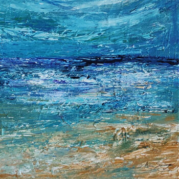 Painting titled "Mer et sable - pein…" by Âme Sauvage, Original Artwork, Acrylic Mounted on Wood Stretcher frame