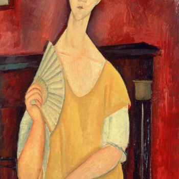 Painting titled "Femme avec un évent…" by Amedeo Modigliani, Original Artwork, Oil