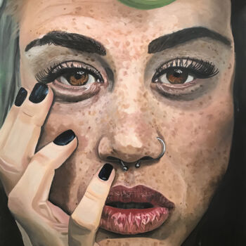 Peinture intitulée "Green hair" par Amélie Bourbon, Œuvre d'art originale, Huile Monté sur Châssis en bois