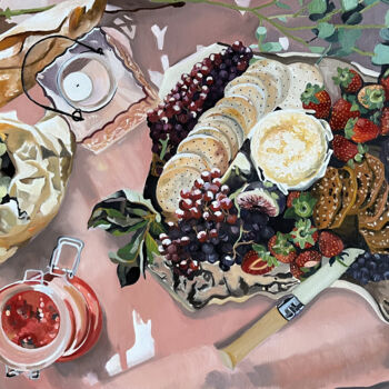 Pintura intitulada "dejeuner d'été" por Amélie Bourbon, Obras de arte originais, Óleo Montado em Armação em madeira