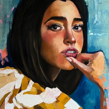 Painting titled "PORTRAIT" by Amélie Bourbon, Original Artwork, Oil Mounted on Wood Stretcher frame