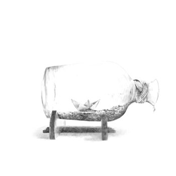 Rysunek zatytułowany „Bateau dans une bou…” autorstwa Amélie Helmstetter, Oryginalna praca, Atrament