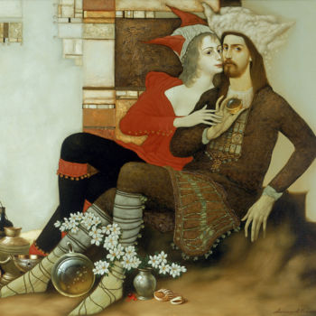 Painting titled "Поцелуй" by Aleksandr Melnikov, Original Artwork, Oil