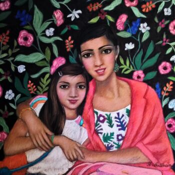 Dibujo titulada "Deux soeurs: Iris e…" por Amena Nathan, Obra de arte original, Pastel