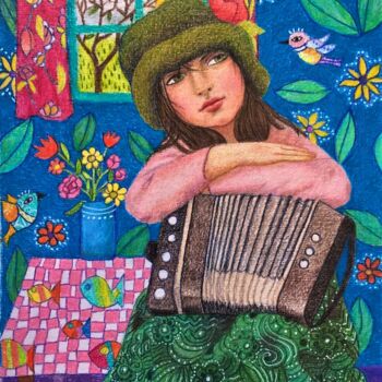 Pintura intitulada "La petite accordéon…" por Amena Nathan, Obras de arte originais