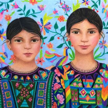 Peinture intitulée "2 soeurs" par Amena Nathan, Œuvre d'art originale, Autre