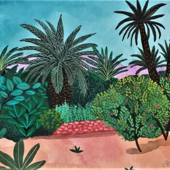 「Oasis」というタイトルの絵画 Amena Nathanによって, オリジナルのアートワーク, グワッシュ水彩画