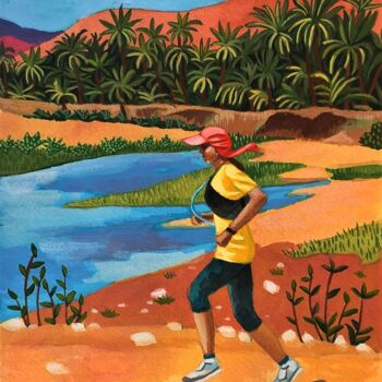 Peinture intitulée "courir dans le dése…" par Amena Nathan, Œuvre d'art originale, Gouache