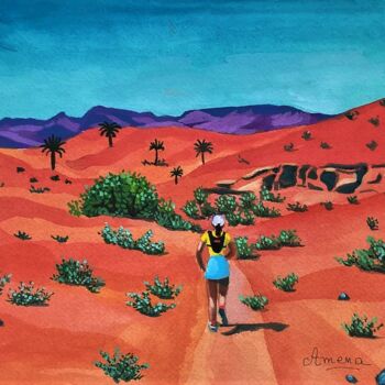 Pintura titulada "courir dans le dése…" por Amena Nathan, Obra de arte original, Gouache