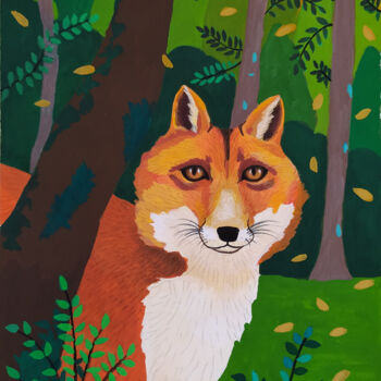 Peinture intitulée "le renard" par Amena Nathan, Œuvre d'art originale, Gouache