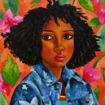 Painting titled "Portrait de jeune f…" by Amena Nathan, Original Artwork, Oil