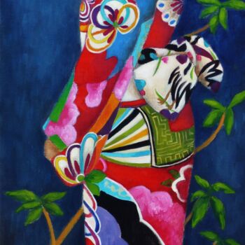 Peinture intitulée "Léa en kimono" par Amena Nathan, Œuvre d'art originale, Huile