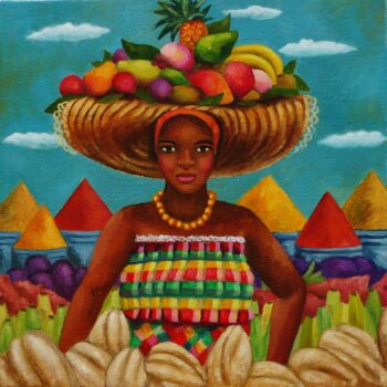 Peinture intitulée "la marchande d'épic…" par Amena Nathan, Œuvre d'art originale, Huile