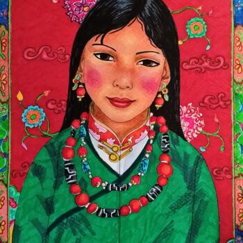 Pittura intitolato "jeune tibétaine" da Amena Nathan, Opera d'arte originale, Altro