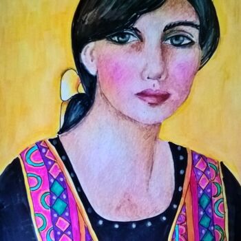 Peinture intitulée "portrait" par Amena Nathan, Œuvre d'art originale, Autre