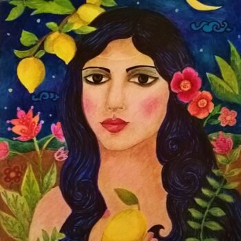 Dessin intitulée "princesse citron" par Amena Nathan, Œuvre d'art originale, Marqueur