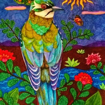 Desenho intitulada "oiseau" por Amena Nathan, Obras de arte originais, Marcador