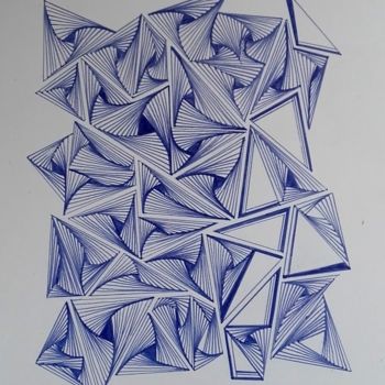 Drawing titled "BLUE AND WHITE" by Amen Amor, Original Artwork, Ink