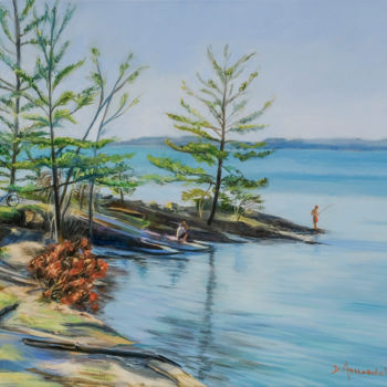 Peinture intitulée "Lake Champlain" par Dominique Amendola (Amendolaart), Œuvre d'art originale, Huile Monté sur Châssis en…