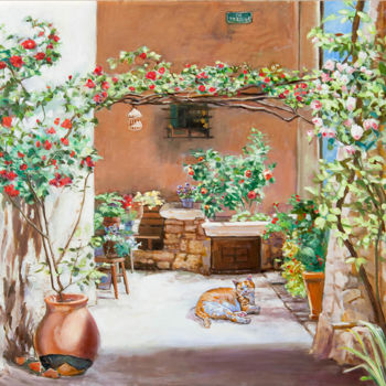 Pittura intitolato "Climbing Roses In "…" da Dominique Amendola (Amendolaart), Opera d'arte originale, Olio Montato su Telai…