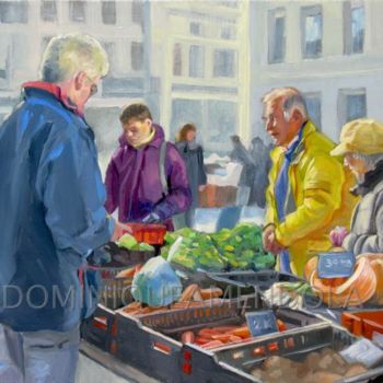 Painting titled "Selling vegetables" by Dominique Amendola (Amendolaart), Original Artwork, Oil Mounted on Wood Stretcher fr…