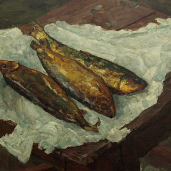 Ζωγραφική με τίτλο "Копчёная рыба" από Владимир Георгиевич Гремитских, Αυθεντικά έργα τέχνης, Λάδι