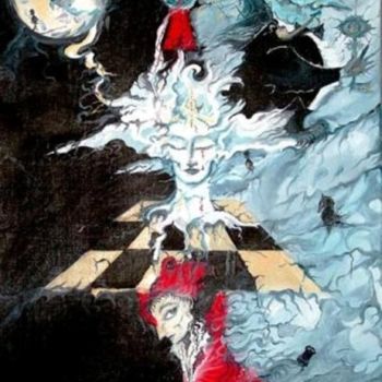 Schilderij getiteld "Луна играющая в шаш…" door Ametis, Origineel Kunstwerk, Olie