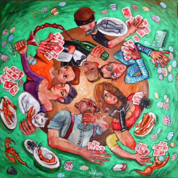 Schilderij getiteld "Gambling Party - Pa…" door Amgad Edward, Origineel Kunstwerk, Olie