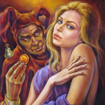 Painting titled "Temptation" by Kostiantyn Shyptia, Original Artwork, Oil Mounted on Wood Stretcher frame