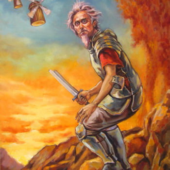 Ζωγραφική με τίτλο "Don quixote" από Kostiantyn Shyptia, Αυθεντικά έργα τέχνης, Λάδι Τοποθετήθηκε στο Ξύλινο φορείο σκελετό