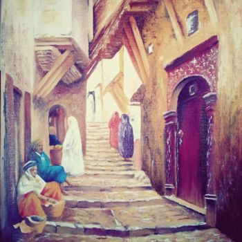 Schilderij getiteld "Ruelle dans la Casb…" door A.Khenache, Origineel Kunstwerk, Olie