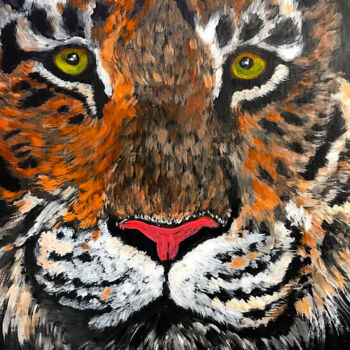 Digital Arts titled "Tiger with kind eyes" by Aminat Khadzhimuradova, Original Artwork, Digital Painting