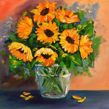 Painting titled "Sunflowers" by Aminat Khadzhimuradova, Original Artwork, Oil