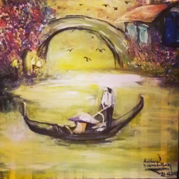 Malarstwo zatytułowany „Gondole VENISE” autorstwa Amine Bouabdallah, Oryginalna praca, Akryl