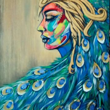 Pintura intitulada "Femme paon" por Amine Bouabdallah, Obras de arte originais, Acrílico