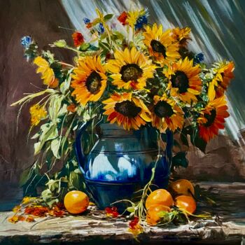 Painting titled "Sunflowers in tusca…" by Amirata Winter, Original Artwork, Acrylic Mounted on Cardboard