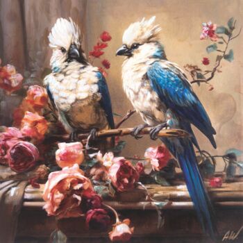 Pintura titulada "Love birds" por Amirata Winter, Obra de arte original, Acrílico Montado en Cartulina