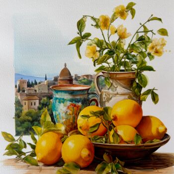 Peinture intitulée "I limoni di Deruta" par Amirata Winter, Œuvre d'art originale, Aquarelle