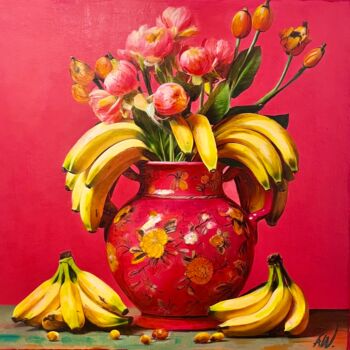 Painting titled "Going bananas" by Amirata Winter, Original Artwork, Acrylic Mounted on Wood Stretcher frame
